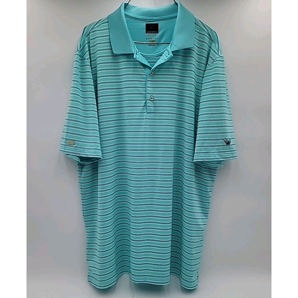 Greg Norman ML75 Stretch Golf Polo Men's XL Play Dry Aqua Blue Stripes